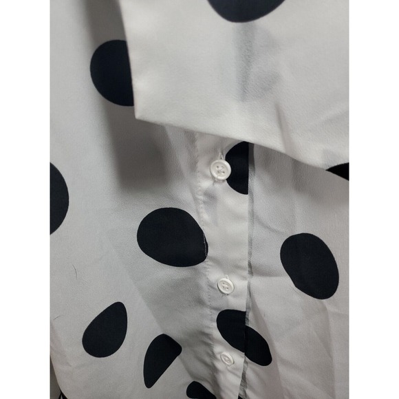 Eloquii 24 White Black Polka Dots Tie At Neckline Button Down Long Sleeve Blouse - Picture 5 of 11